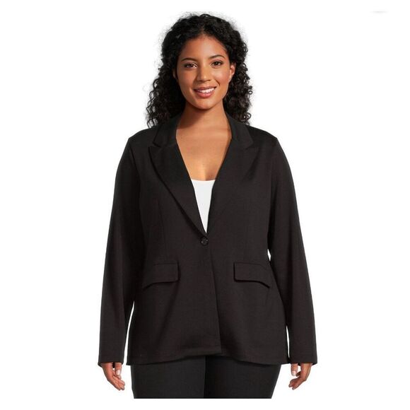 NWT Womens No Boundaries Black Plus Size Double Knit Lightweight Blazer - Sz XL - Picture 1 of 2